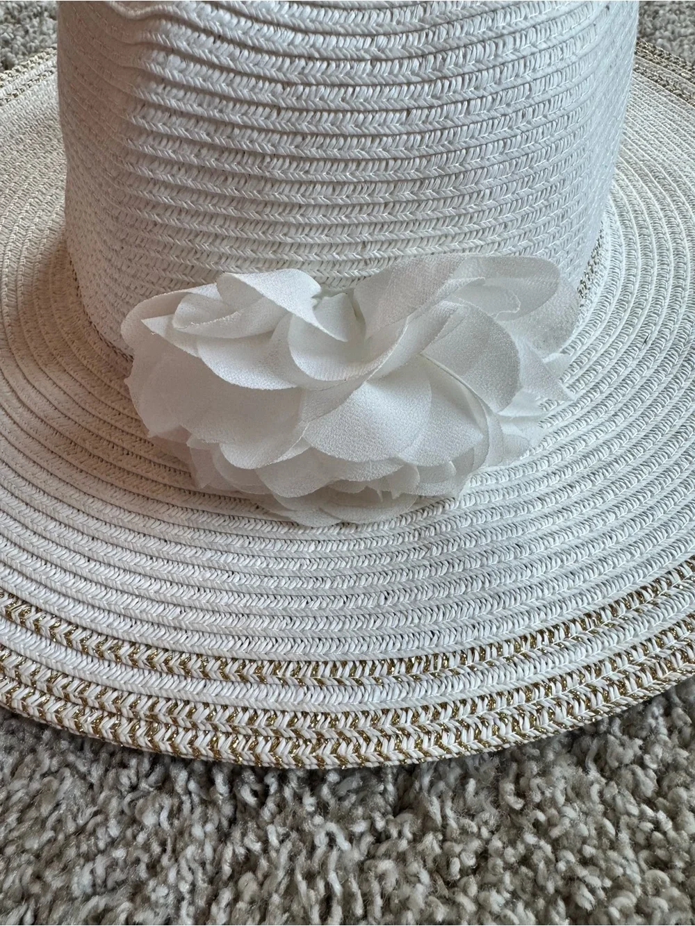 Gymboree Girls White Floppy Sun Hat Size 4T-5T Flower Wide Brim Beach Hat
